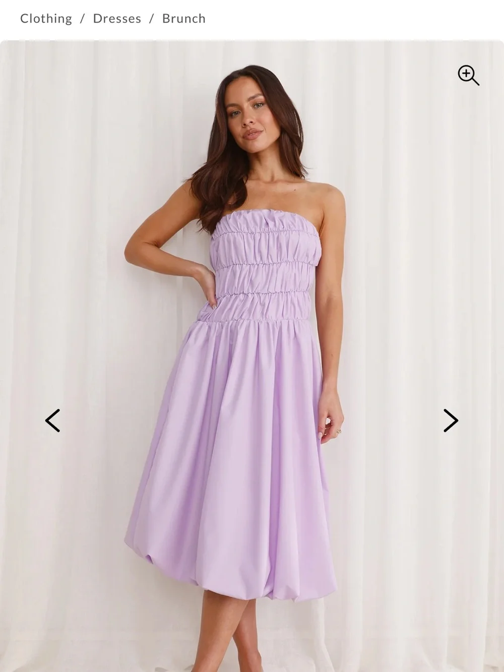 HELLO MOLLY STELLA STRAPLESS BUBBLE MIDI DRESS LILAC